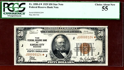 1929  $50  Fed  Reserve  🌟3 DIGIT  SERIAL #    STAR NOTE🌟 PCGS  55 - Image 1 of 4