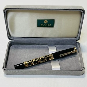 Pluma para instrumentos de escritura Acura diseño dorado y negro ornamentado con estuche - Imagen 1 de 10
