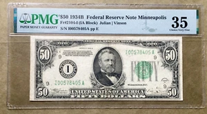 1934B $50 FRN MINNEAPOLIS [] PMG35 CVF   FR 2104-I  [] RARE [] Ser# I 00578405 A - Picture 1 of 3