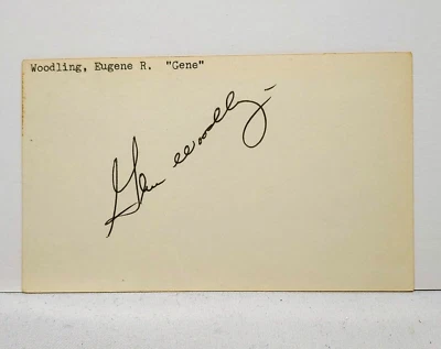 Vintage Gene Woodling Signed Index Card New York Yankees 3 x 5 - Image 1 of 3