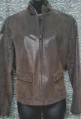 ALFANI коричневый 100% кожи/замши длинным рукавом 'мотоциклетный вид' куртка, SZ M - Изображение 1 из 4
