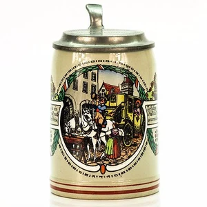 Marzi & Remy  Antique Lidded Mug German Beer Stein - Coachman Drinking ca.1920's - Picture 1 of 8