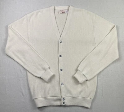 Cárdigan Vintage Años 70 Colección The Fox Hombre Hecho en EE. UU. Crema Blanco Marfil Talla L Foto 1 de 4