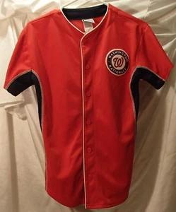 Washington Nationals Red Button Front Majestic Baseball Jersey Youth Kids Sz L - Picture 1 of 3