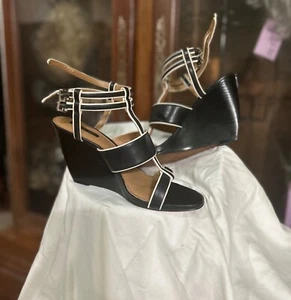 RARE Rachel  Zoe Women's BLACK & WHITE Strappy WEDGE high Heels SIZE 8.5/9 - Picture 1 of 14
