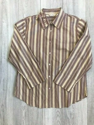 Blusa Tommy Bahama Mujer 8 Abotonada Manga Larga Mezcla Seda Multicolor Rayas Foto 1 de 4