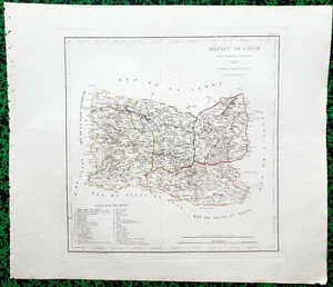 Dépt 60 - Atlas Royaume de France Rare Carte Aquarellée 45x40 cm + Texte - 1823 - Picture 1 of 2