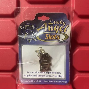 Lucky Angel Slots Tac Pin Layered In 18 KT GOLD Genuine Austrian Crystal New - Picture 1 of 3