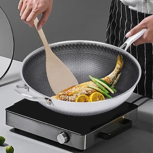 Padella Wok 30CM Acciaio Inox Cottura Padella Wok Rivestimento Miele a nido d'ape con Coperchio - Foto 1 di 23