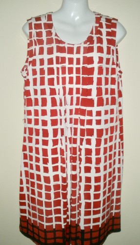 VETEMENTS #733 Abito Misses L liz Claiborne Rosso Panna Quadrato Geometrico Dritto