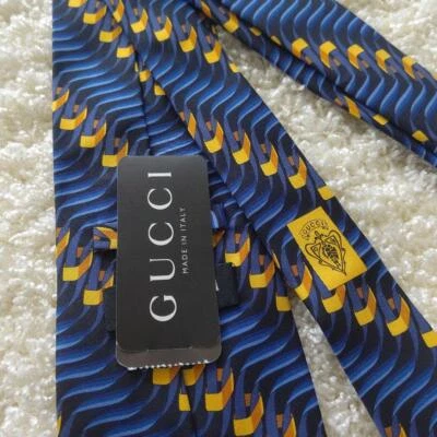 New Unused Gucci Neck Tie Blue Yellow Striped 100%Silk Made in Italy - Image 1 of 4