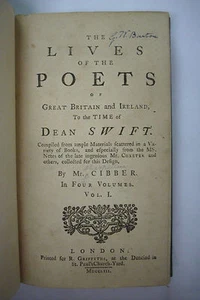 1753 First Edition LIVES Of THE POETS OF GREAT BRITAIN AND IRELAND *4 Volume Set - Foto 1 di 7