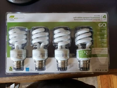 EcoSmart 60W Equivalent Soft White Spiral CFL (4-Pack) fluorescent light bulbs - Image 1 of 2