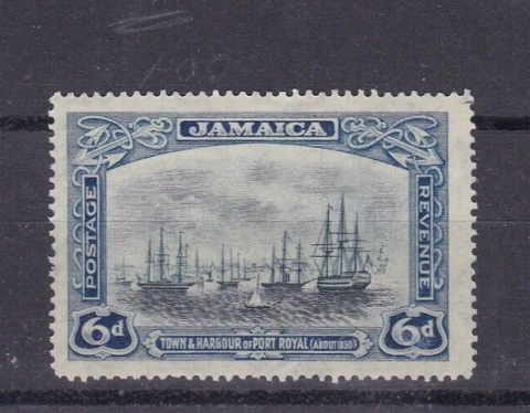 1922 Jamaica Stamp #85 Blue Ships Town & Harbor of Port Royal 6d.  Unused H Cover