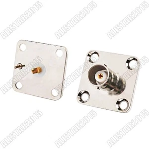 10x BNC Female Jack 4 Hole Flange Mount 25x25mm Wide Coax Solder Cup Connector - Picture 1 of 3