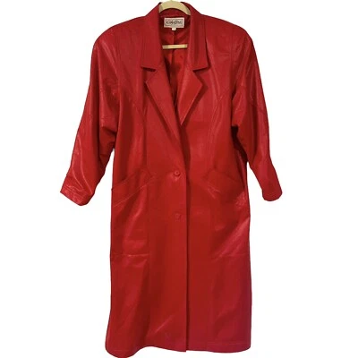 Gabardina roja vintage para mujer años 80 talla 12 botones delanteros ajuste retro aspecto vinilo Foto 1 de 4