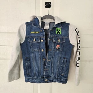 Minecraft Unisex 8 Kids Denim Jacket Light  Gray Sleeves - Picture 1 of 11