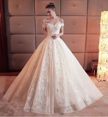 Bridal Gowns Appliques Lace Bride Wedding Dresses V Neck Sleeveless Off Shoulder - Image 1 of 4