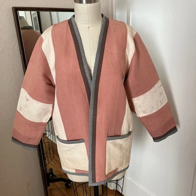 Chaqueta bordada guatemalteca tejida a mano de colección por Tikal para mujer L melocotón Lagenlook Foto 1 de 4