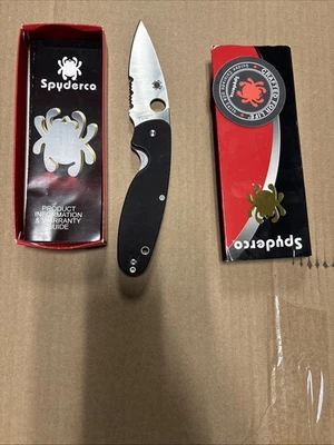 Cuchillo Plegable Spyderco Énfasis C245GPS 3.58" Combo Hoja Borde Negro Mango G-10 Foto 1 de 2