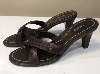 NWOB Nicole Brown Leather High Heel Sandals - Size 8.5 M - Image 1 of 4
