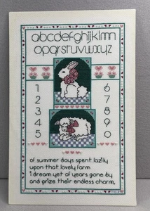 VTG ABC 123 Bunny Sheep Cross Stitch Nursery Wall Art 16x10.5” Baby’s READ - Picture 1 of 8