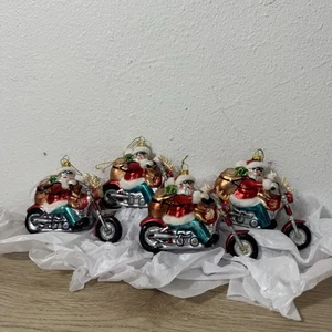 Peschka Rider Biker Santa Claus Glass Christmas Ornament Set Of 4 Vintage - Picture 1 of 13