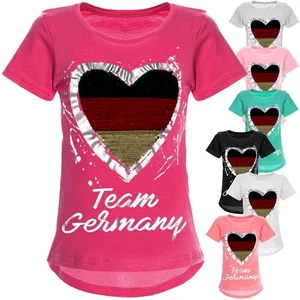 EM 24 Fan T Shirt Shirts Deutschland Pailletten Fussball Kinder Girl 22512 - Picture 1 of 19
