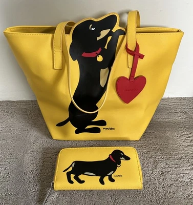 Marc Tetro Dachshund Yellow Shopper Tote Bag & Matching Wallet Clutch - Image 1 of 4