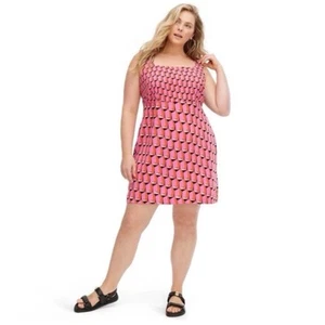 NEU Diane von Furstenberg 90s Geo Shift Tank Sundress Pink Size 17/XXL - Bild 1 von 13