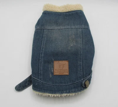 FUZZYARD DOGGY JEAN JACKET SHERPA LINED DOG SIZE 1 VEST SNAPS! - Image 1 of 4