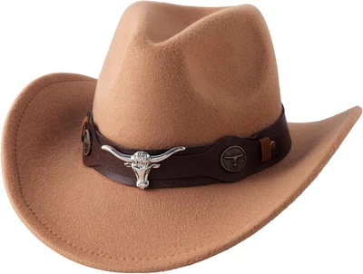 Kids Cowboy Felt Hat with Belt Buckle - Western Fedora for Boys & Girls - Image 1 of 4