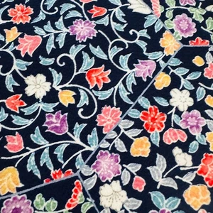 2 for 1 Offer 2 Matching Panels #2411737 Navy Floret Vintage Silk Kimono Fabrics - Picture 1 of 5