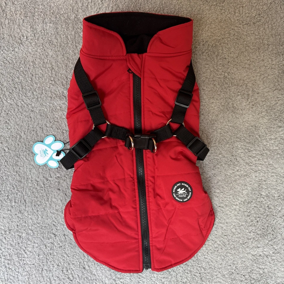 Norbi Pet Dog Vest Jacket XXL Pup Coat Harness Fleece Lined Zipper Red - Image 1 of 4