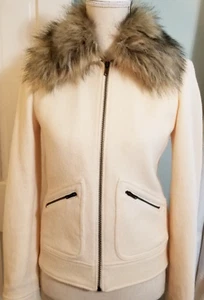 Lauren Ralph Lauren Gr. 2 Wolle Poly Jacke Mantel abnehmbarer Kunstfellkragen Reißverschluss - Bild 1 von 15