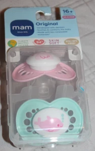 Mam Original 16+Months Pink & Green Pacifier Skin Soft Silicone - Picture 1 of 5