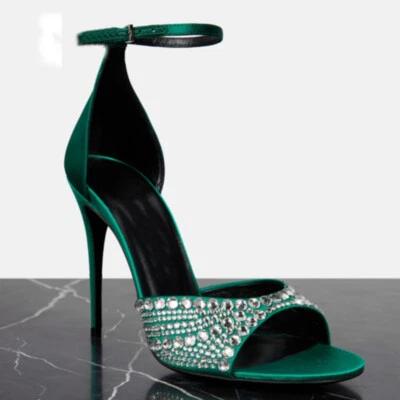 Rhinestone Open Toe Buckle Women's Ankle Strap High Stiletto Heel Sandals Runway - Image 1 of 4
