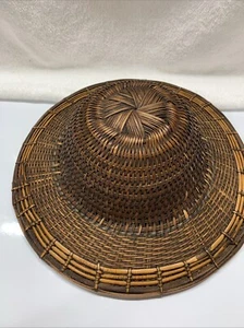 Vintage 13" Krempe, Bambus/Rattan und Blatt handgewebt - Made in Thailand Hut. W2 - Bild 1 von 6