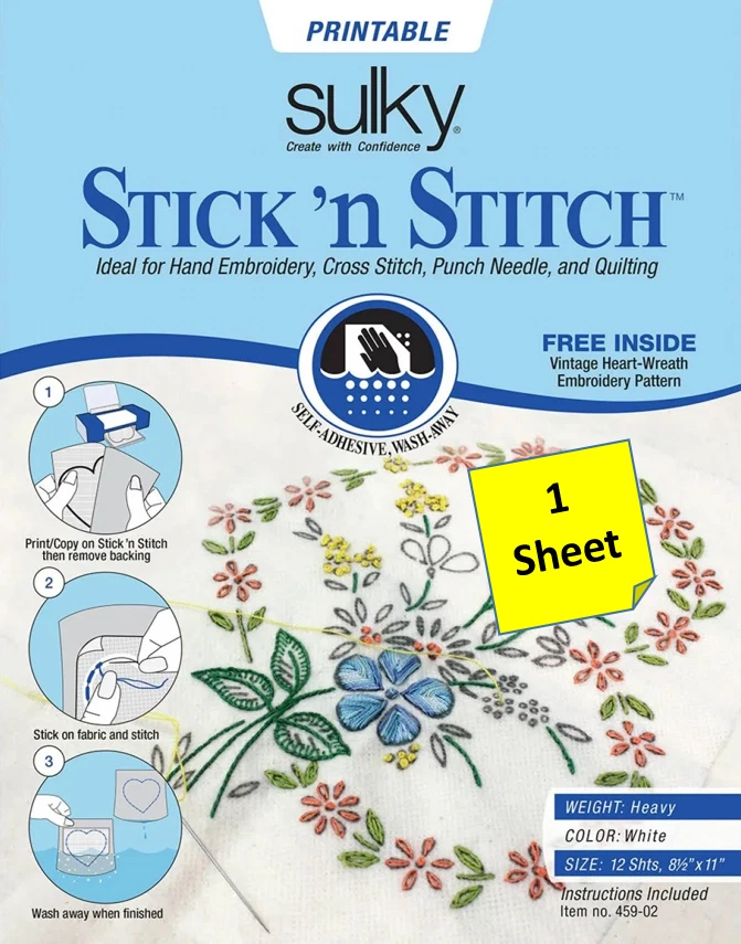 [1 Sheet] Stick 'n Stitch by Sulky PRINTABLE - Image 1 of 1