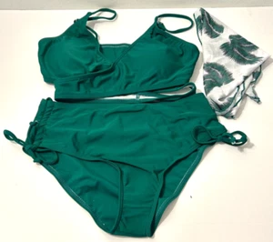 New Green 2Pcs + Skirt Cover Bikini Set Size 11-12 Youth - Picture 1 of 2
