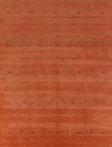 Artisan-made Orange Wool Area Rug Hand-knotted Gabbeh Carpet 8x10 ft - Picture 1 of 18