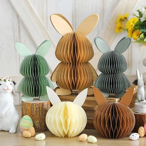 5 Pcs Neutral Easter Bunny Honeycomb 3D Rabbit Table Paper Centerpieces Easter P - Picture 1 of 12