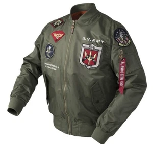 Top Gun US Navy MA1 Letterman Varsity Baseball Pilot Air Force Flight College Ta - Picture 1 of 9