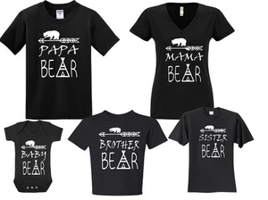 NEW! Papa Mama Bear Baby Bear Sister Bother Family Matching T-shirts Newborn-5XL - Picture 1 of 15