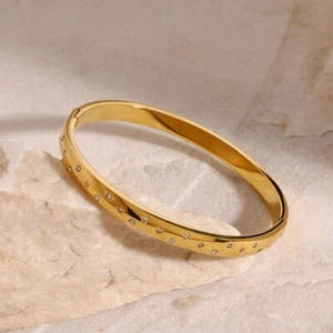 6mm Fashion Woman 18k Gold Plated CZ Star Bracelet Bangle Cuff Anti-tarnish - Picture 1 of 5