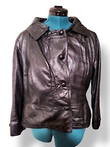 Vintage No Brand Women's Large Dark Brown Leather Jacket 1/2 Swing