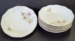 Daisy Bell Mitterteich Set 6 Fruit Desert Scalloped Bowl w Pink Daisies #6500 - Picture 1 of 6