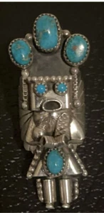 Anillo Kachina Turquesa Plata Esterlina Hecho a Mano Navajo Talla 8.5 - Imagen 1 de 4