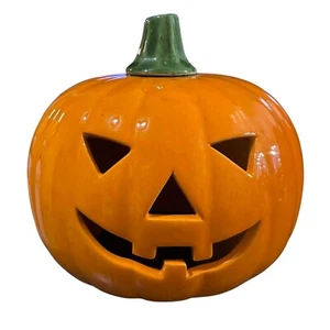 "Candelabro de cerámica naranja calabaza Jack O' Lantern Halloween vintage de 7"" de alto" - Imagen 1 de 7