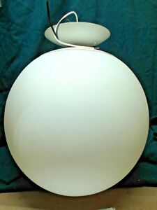 VINTAGE DECO White 12" Round Milk Glass Ceiling Light Fixture Mid Century LS-202
